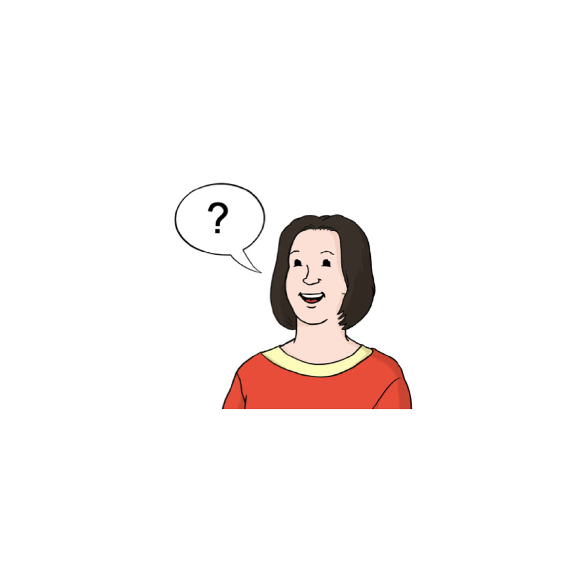 Illustration einer Frau mit einer Sprechblase mit einem Fragezeichen darin